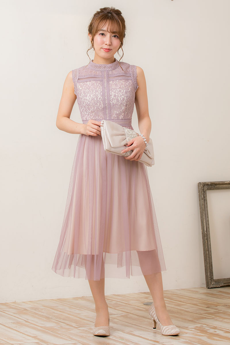 ピンク×ベージュのチュールスカートドレスの商品画像9