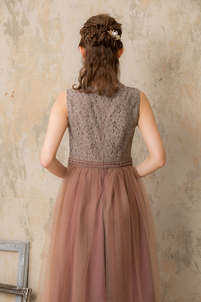 ピンクブラウンのチュールスカートドレスの商品画像4