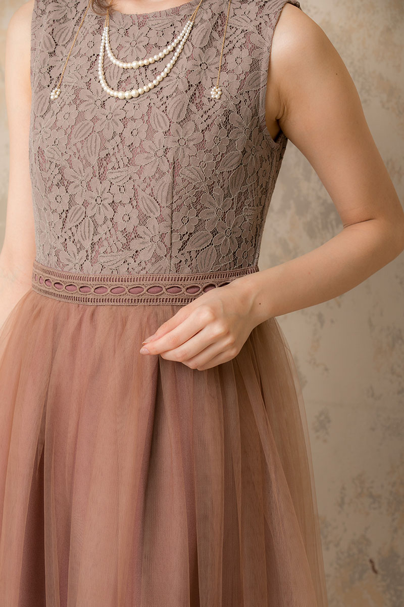 ピンクブラウンのチュールスカートドレスの商品画像5