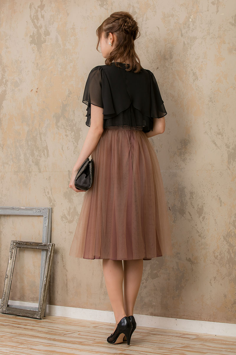 ピンクブラウンのチュールスカートドレスの商品画像8