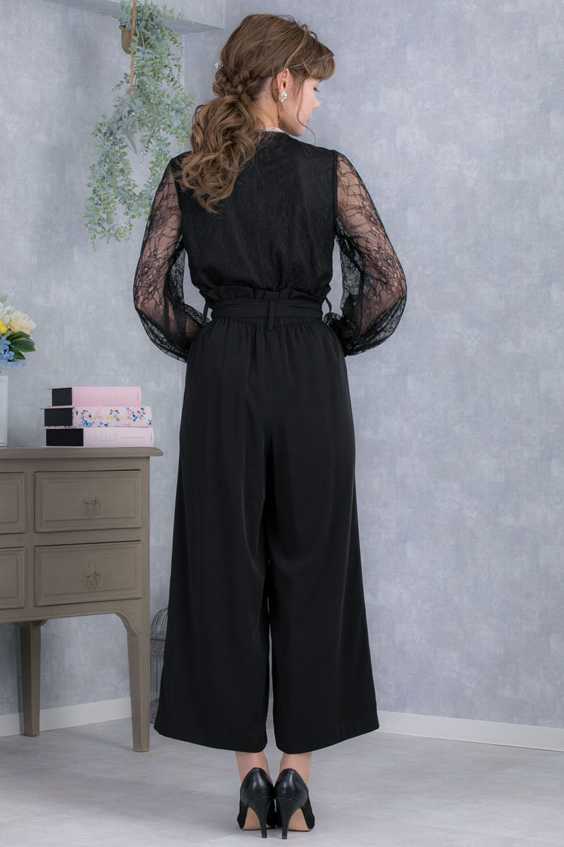 ブラックの長袖レースパンツドレスの商品画像4