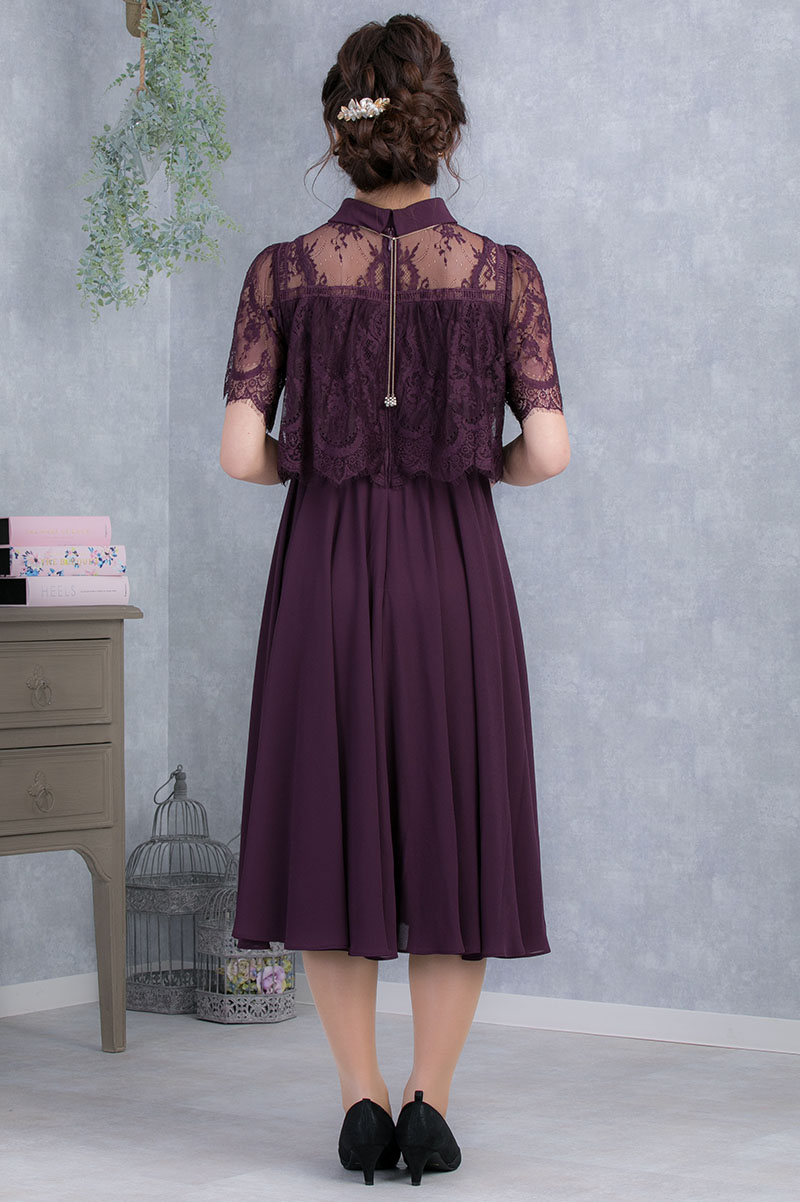 パープルのロールカラー袖つきドレスの商品画像4
