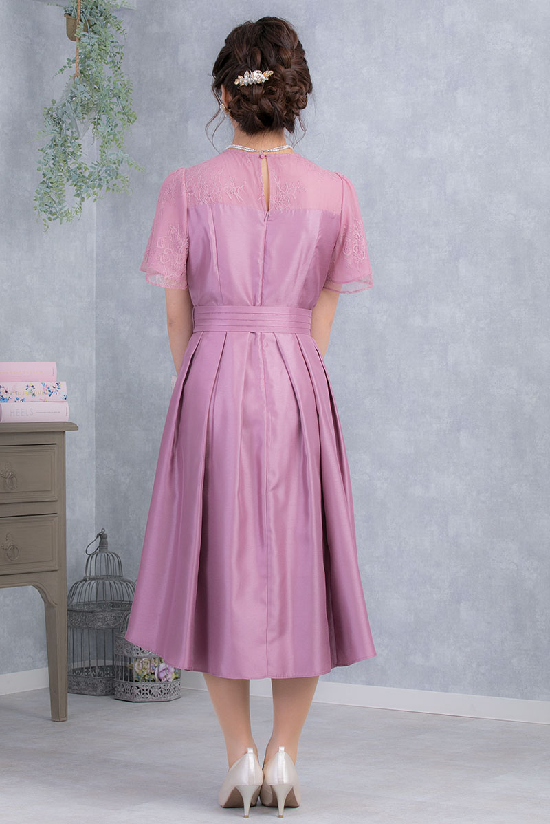 ピンクのレース×シャンタン袖つきドレスの商品画像4