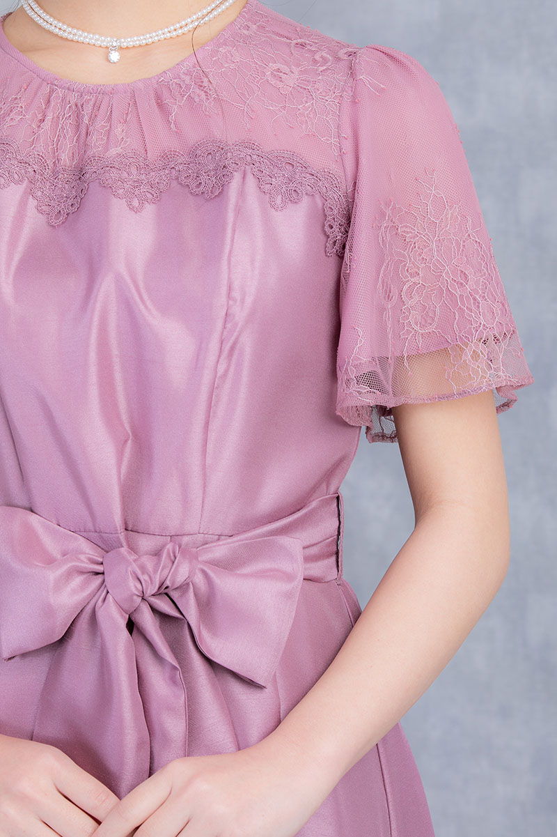 ピンクのレース×シャンタン袖つきドレスの商品画像5