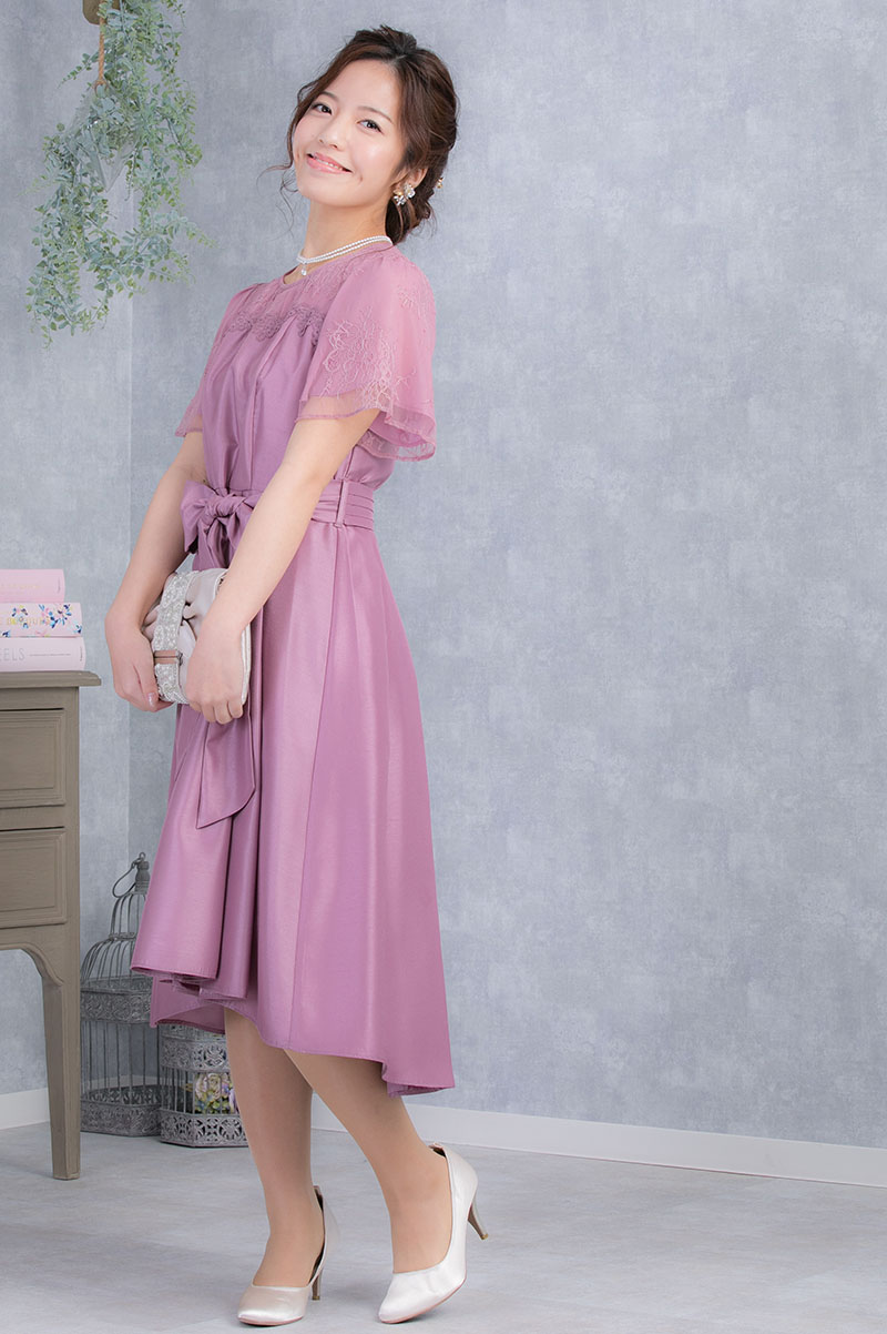 ピンクのレース×シャンタン袖つきドレスの商品画像6