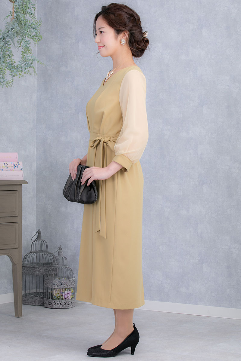 ライトマスタードのチュールソーブドレスの商品画像3