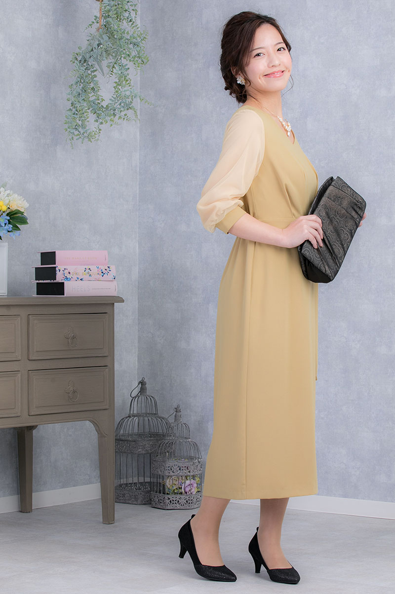 ライトマスタードのチュールソーブドレスの商品画像6