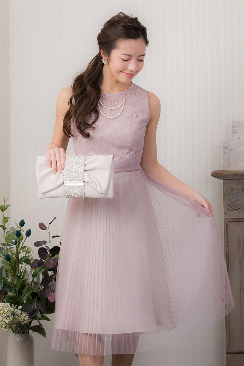 ライトピンクのチュールプリーツドレスの商品画像2