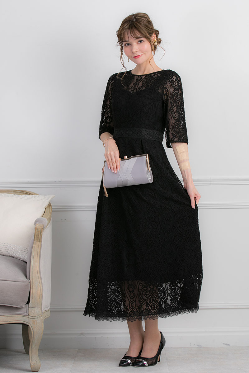ブラックのコットンロングドレスの商品画像1