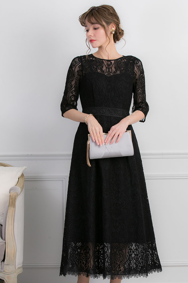 ブラックのコットンロングドレスの商品画像2