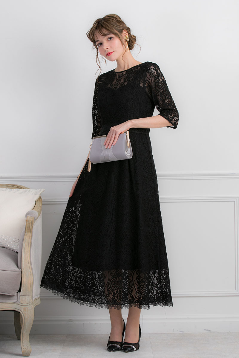 ブラックのコットンロングドレスの商品画像7