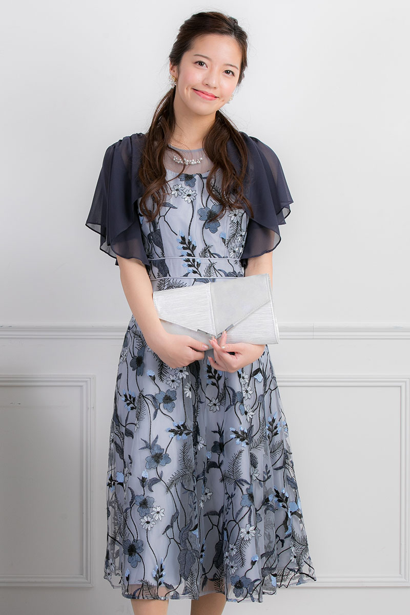 ブルーのフラワー刺繍レースドレスの商品画像7