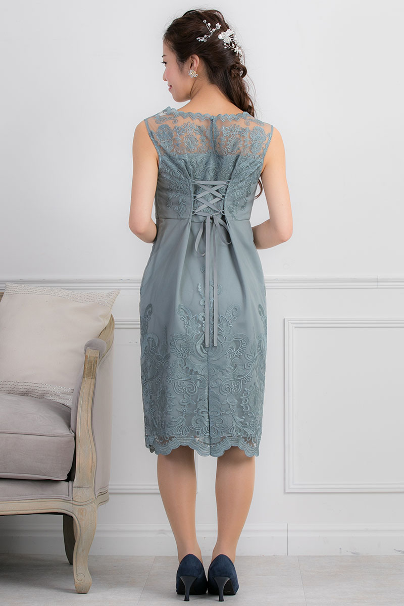 ミントグリーンのチュール刺繍タイトドレスの商品画像4
