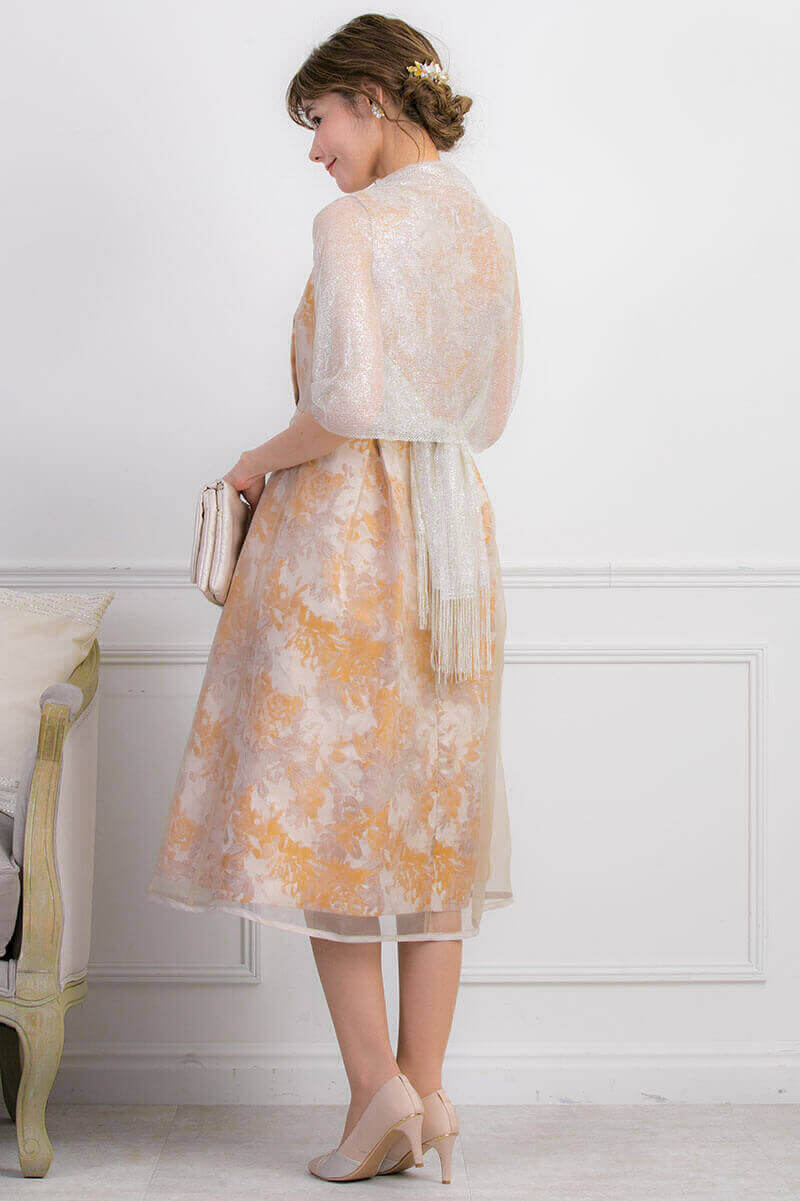 イエロー×ベージュのフラワージャガードドレスの商品画像8