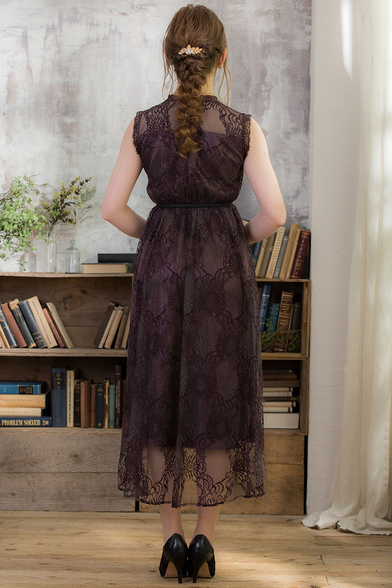 バーガンディの総ラメレースドレスの商品画像4