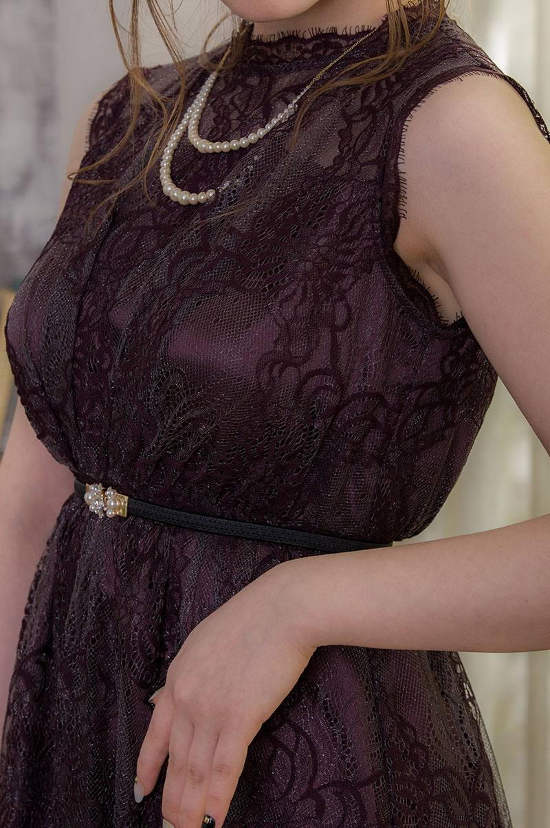 バーガンディの総ラメレースドレスの商品画像5