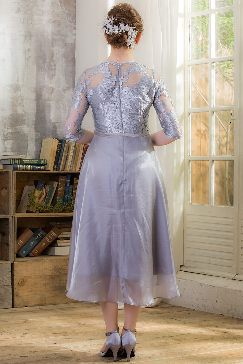 ブルーグレーのシャイニーオーガンジードレスの商品画像4