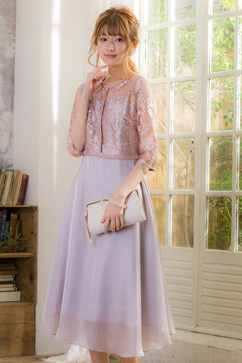 スモーキーピンクのシャイニーオーガンジードレスの商品画像2