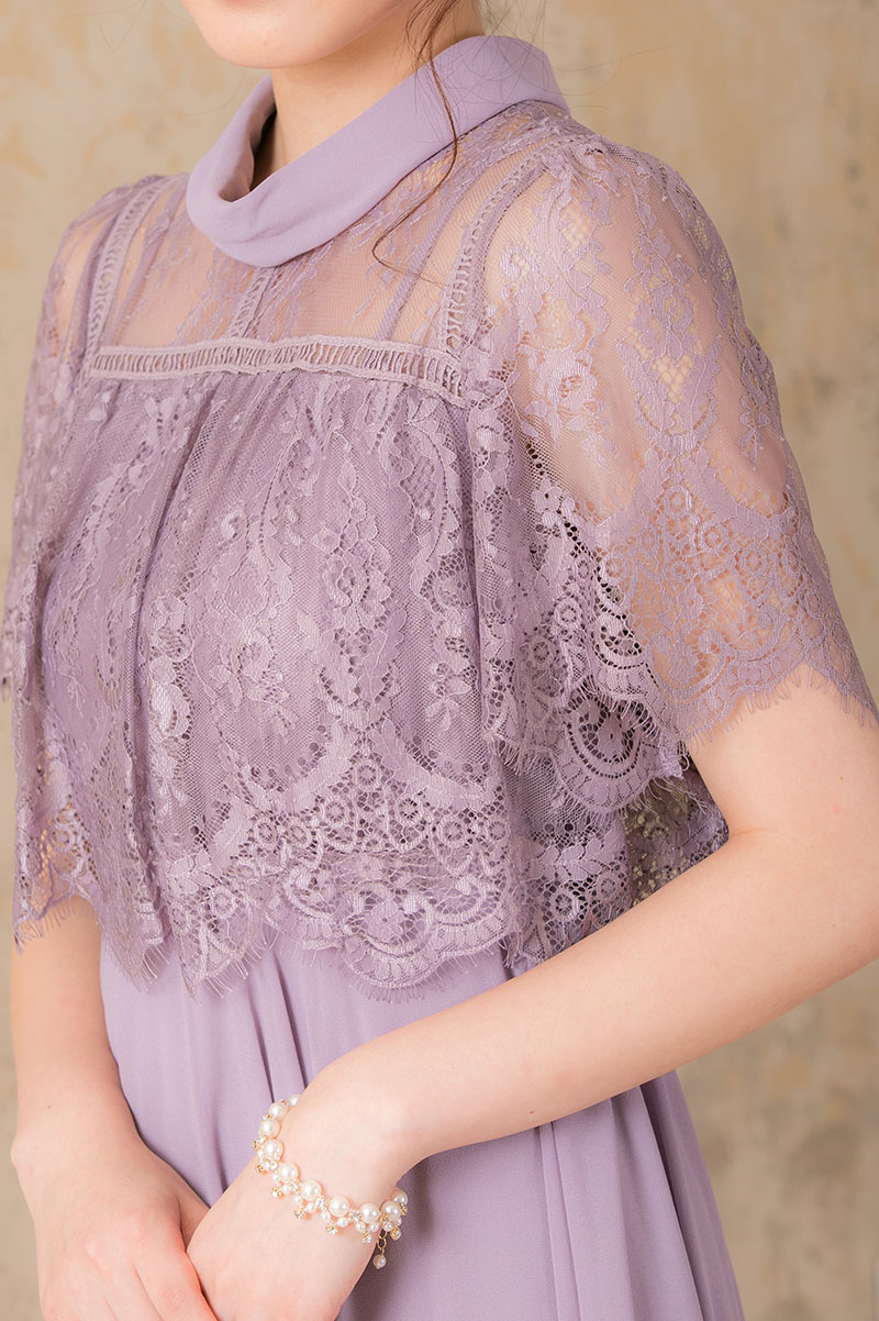 ラベンダーのロールカラー袖付きドレスの商品画像5