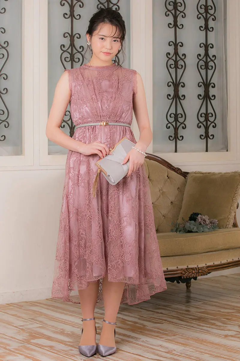 スモークピンクの総ラメレースドレス | Dorry doll | M | 結婚式