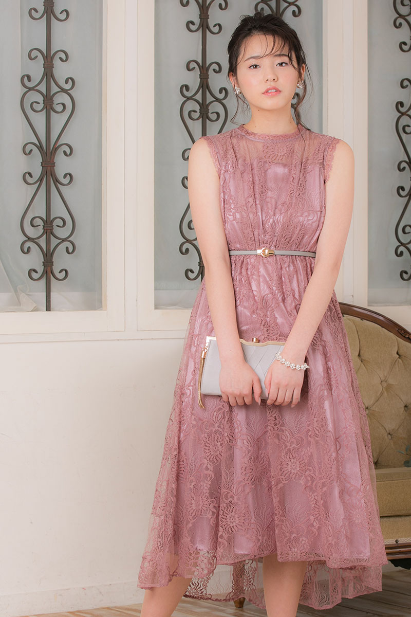 スモークピンクの総ラメレースドレスの商品画像2