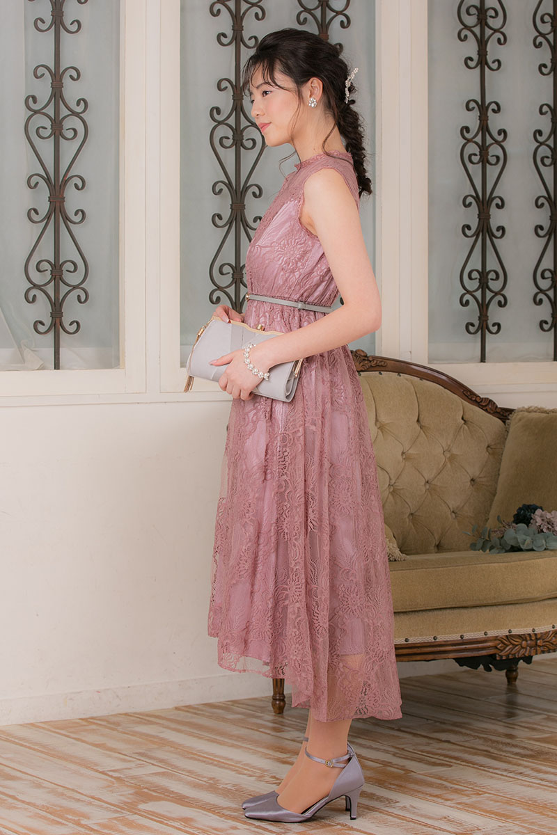 スモークピンクの総ラメレースドレスの商品画像3