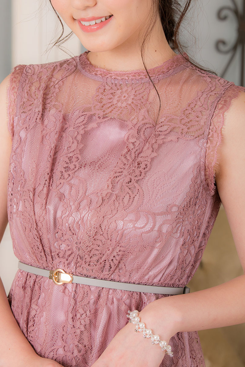 スモークピンクの総ラメレースドレスの商品画像5