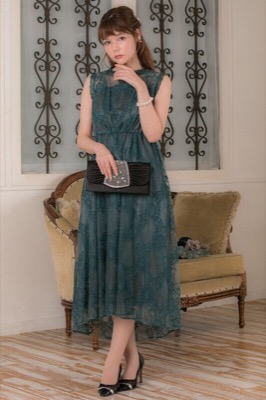 ダークグリーンの総ラメレースドレスのサムネイル画像