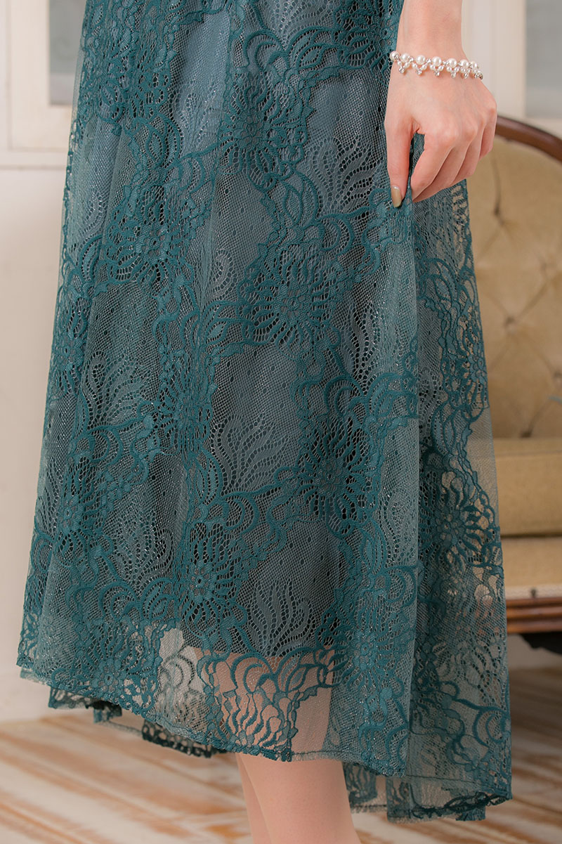 ダークグリーンの総ラメレースドレスの商品画像9