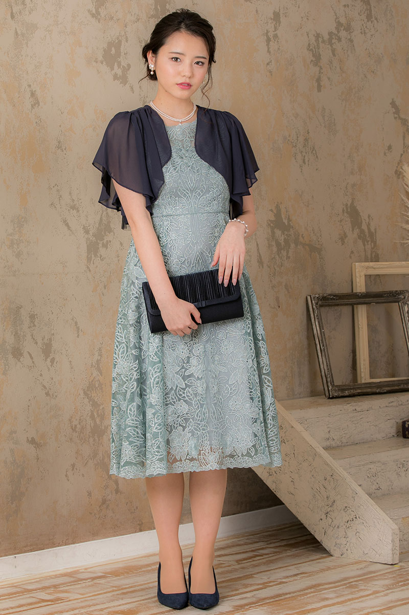 ミントグリーンのラメ刺繍レースドレスの商品画像6