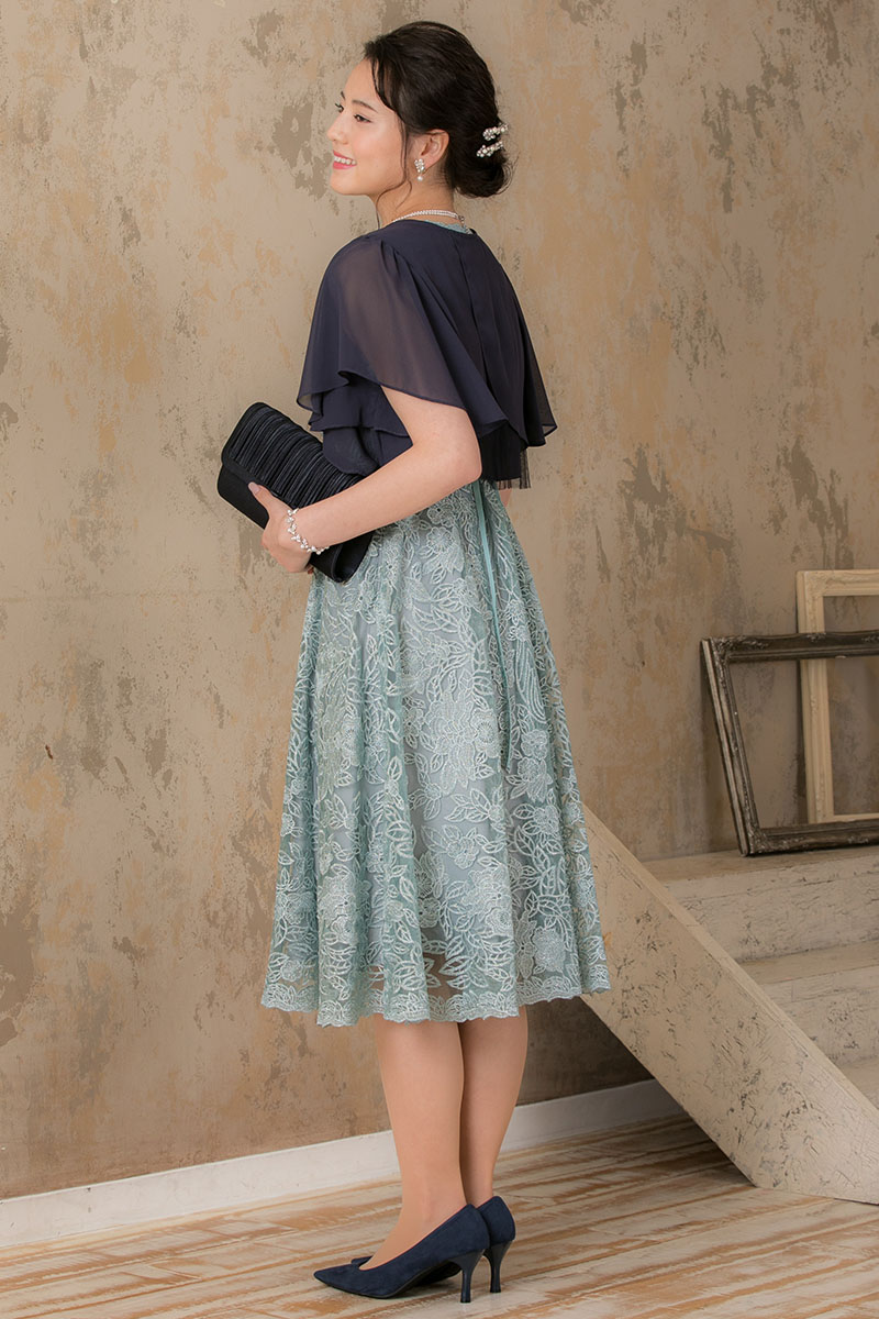 ミントグリーンのラメ刺繍レースドレスの商品画像8