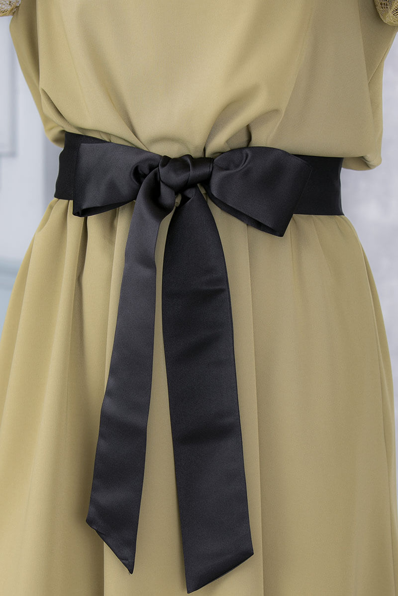 グリーンティーのリボン付きレース袖ドレスの商品画像6