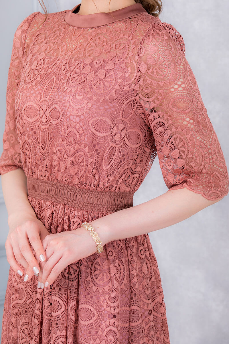 ダークピンクの袖つきヴィンテージレースドレスの商品画像5