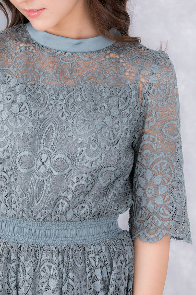 ダークミントの袖つきヴィンテージレースドレスの商品画像5