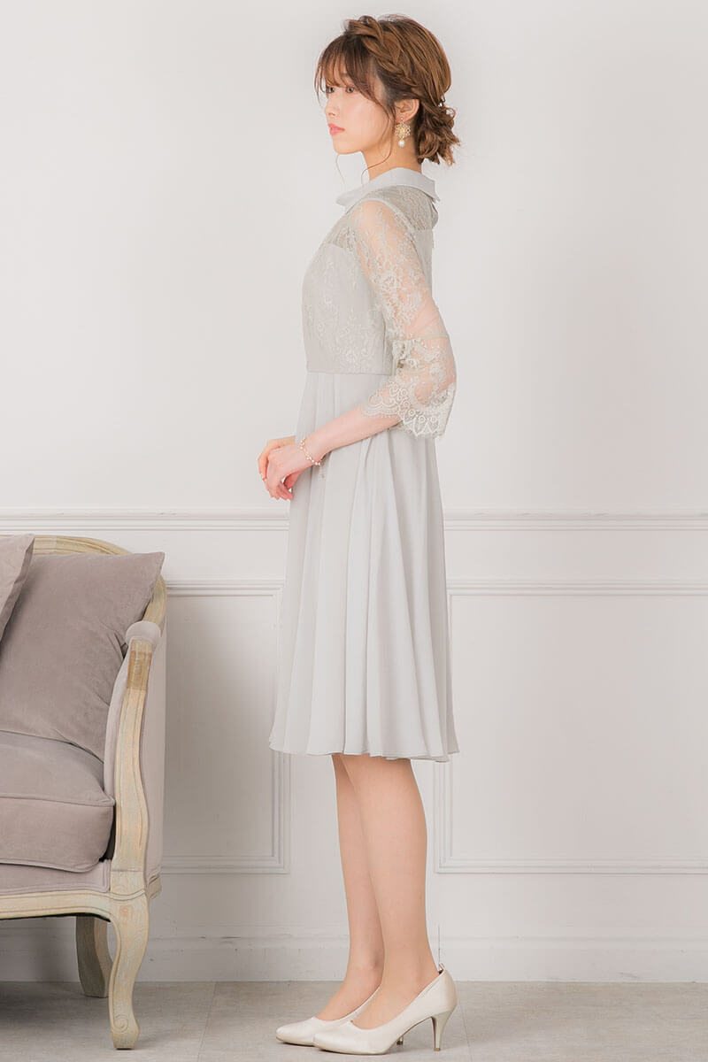 ミントのロールカラーフレアスリーブドレスの商品画像3