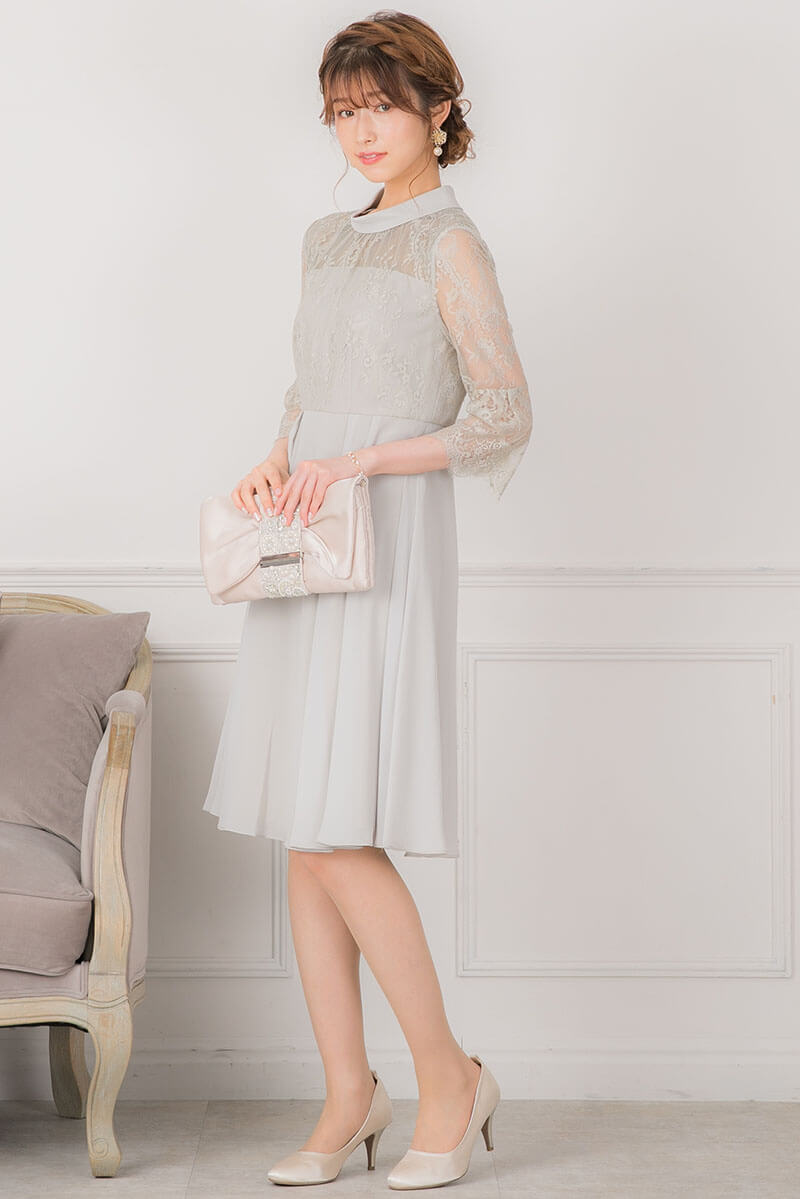 ミントのロールカラーフレアスリーブドレスの商品画像6