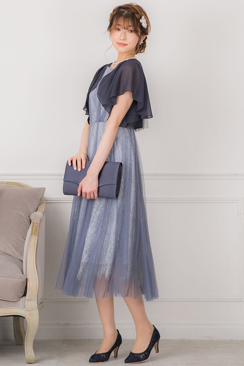 ブルー×グレーのチュールレイヤードドレスの商品画像11