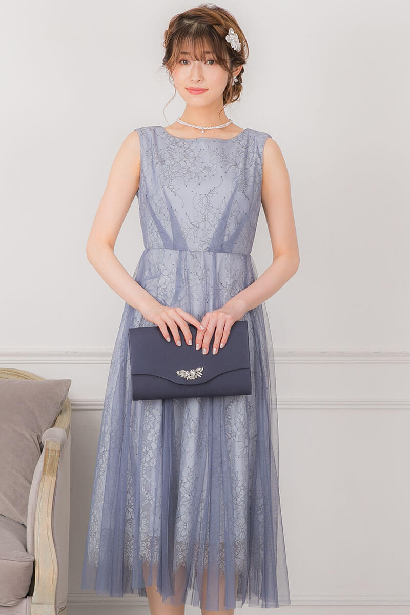 ブルー×グレーのチュールレイヤードドレスの商品画像2