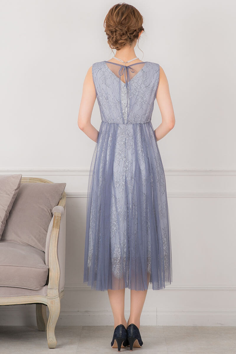 ブルー×グレーのチュールレイヤードドレスの商品画像4