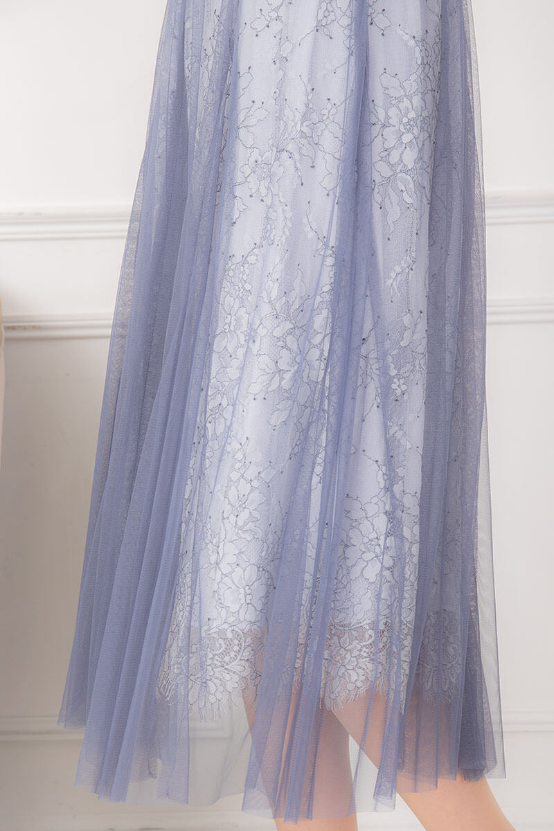ブルー×グレーのチュールレイヤードドレスの商品画像6
