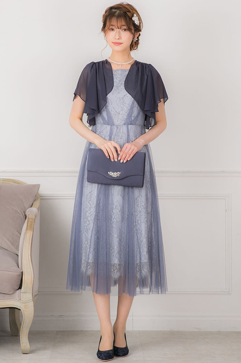ブルー×グレーのチュールレイヤードドレスの商品画像7