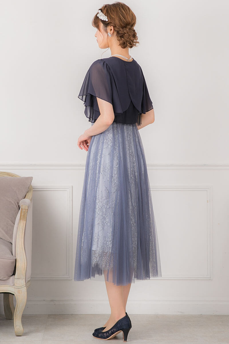 ブルー×グレーのチュールレイヤードドレスの商品画像9
