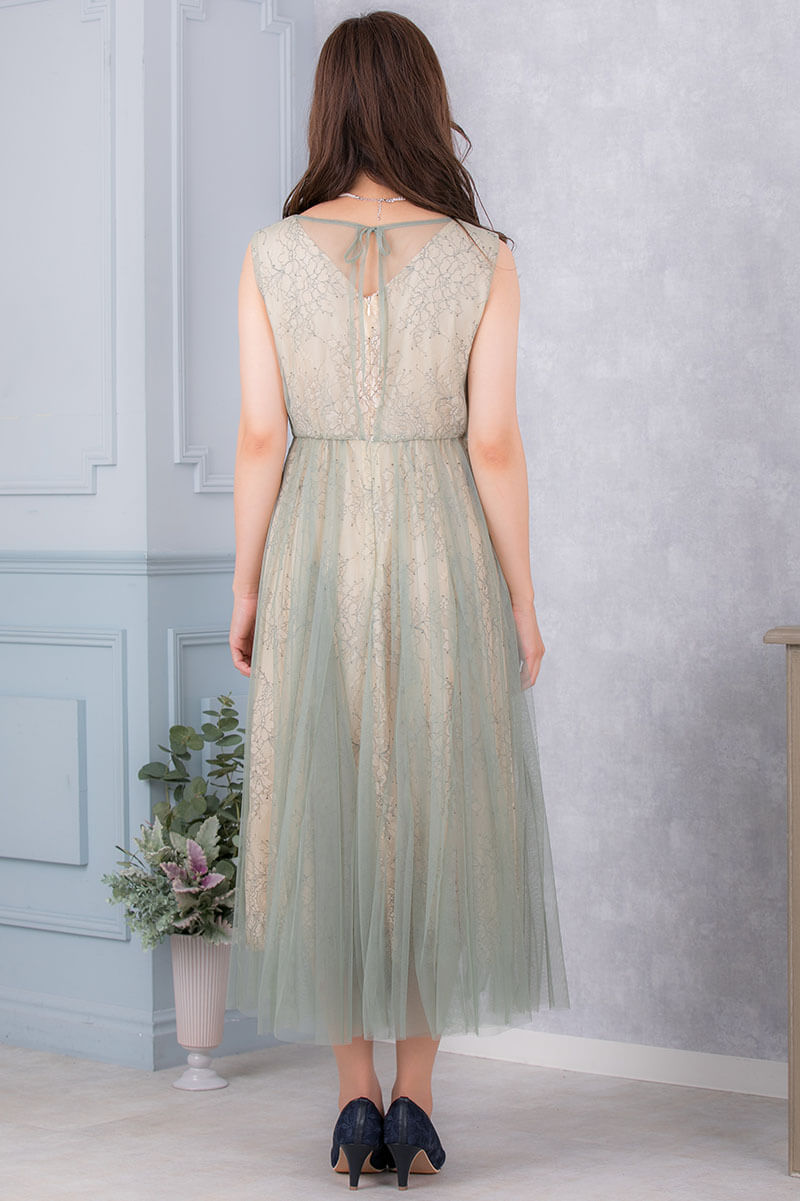イエロー×ライトカーキのチュールレイヤードドレスの商品画像4