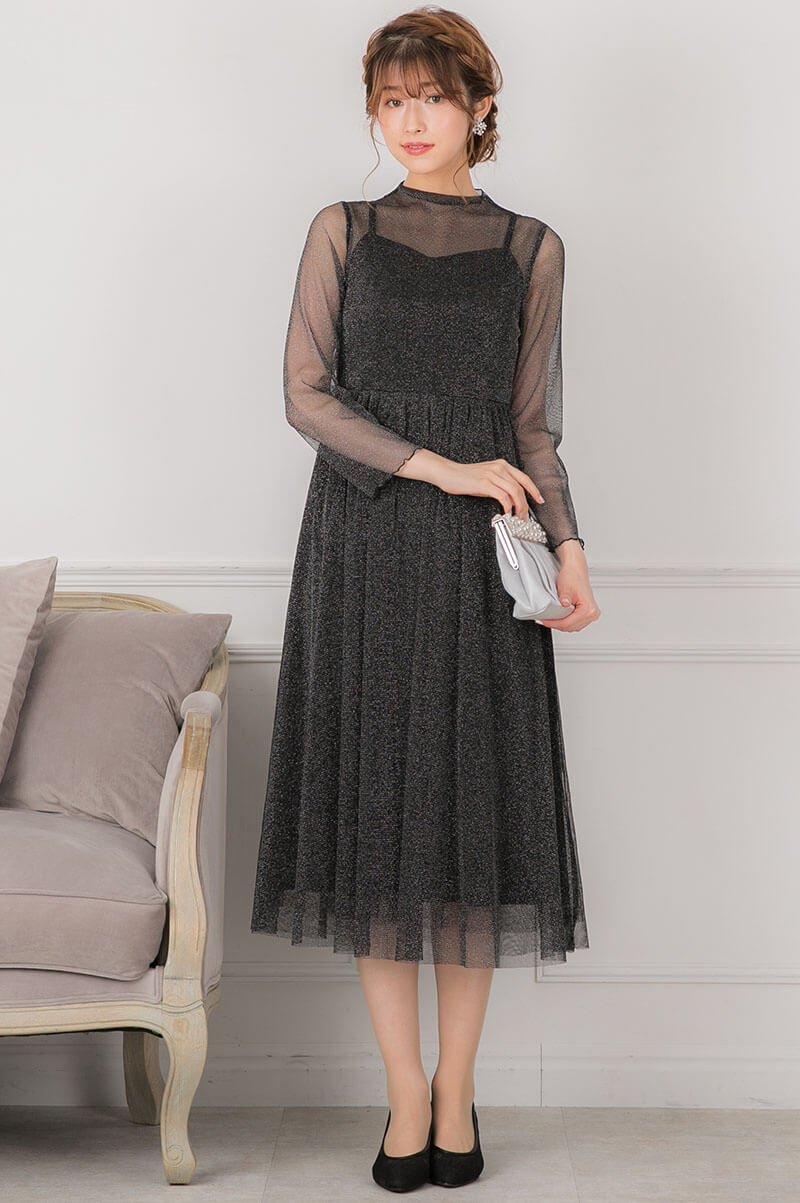 ブラックのラメチュールメロウドレスの商品画像1