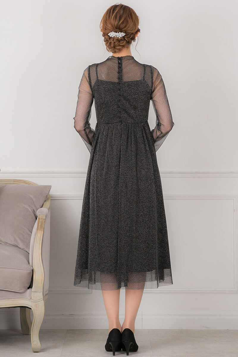 ブラックのラメチュールメロウドレスの商品画像4