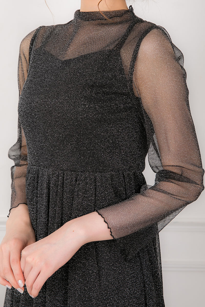 ブラックのラメチュールメロウドレスの商品画像5