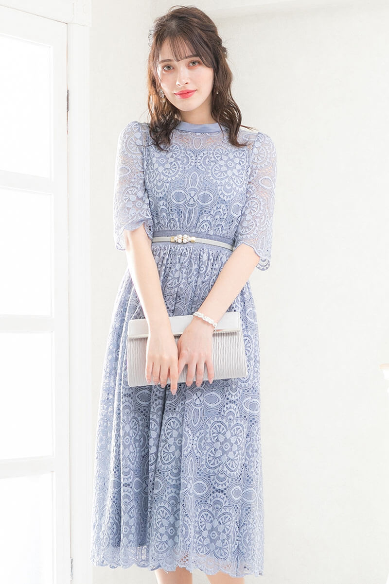 ブルーグレーの袖つきヴィンテージレースドレスの商品画像7