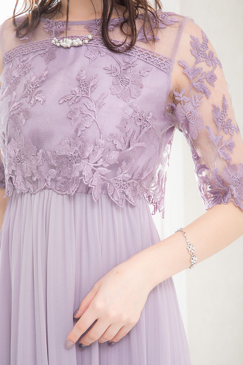 ラベンダーの袖つきフラワーレースドレスの商品画像5