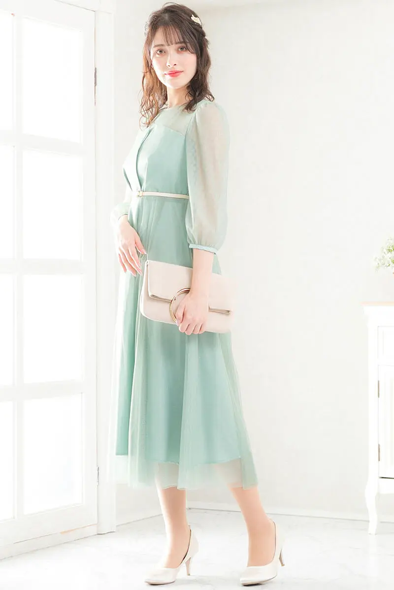 ミントグリーンのラメチュールドレス Dorrydoll M 結婚式パーティーのレンタルドレスはリリアージュ