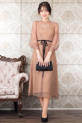 モカの袖つきシアーレースドレスのサムネイル画像